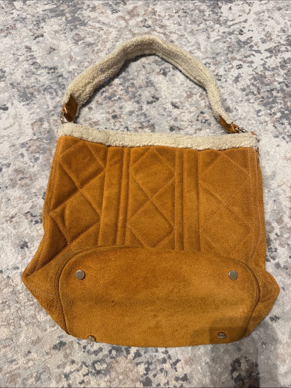 Claudia Firenze Quilted Suede Shoulder Bag with Shearling Trim - Camel